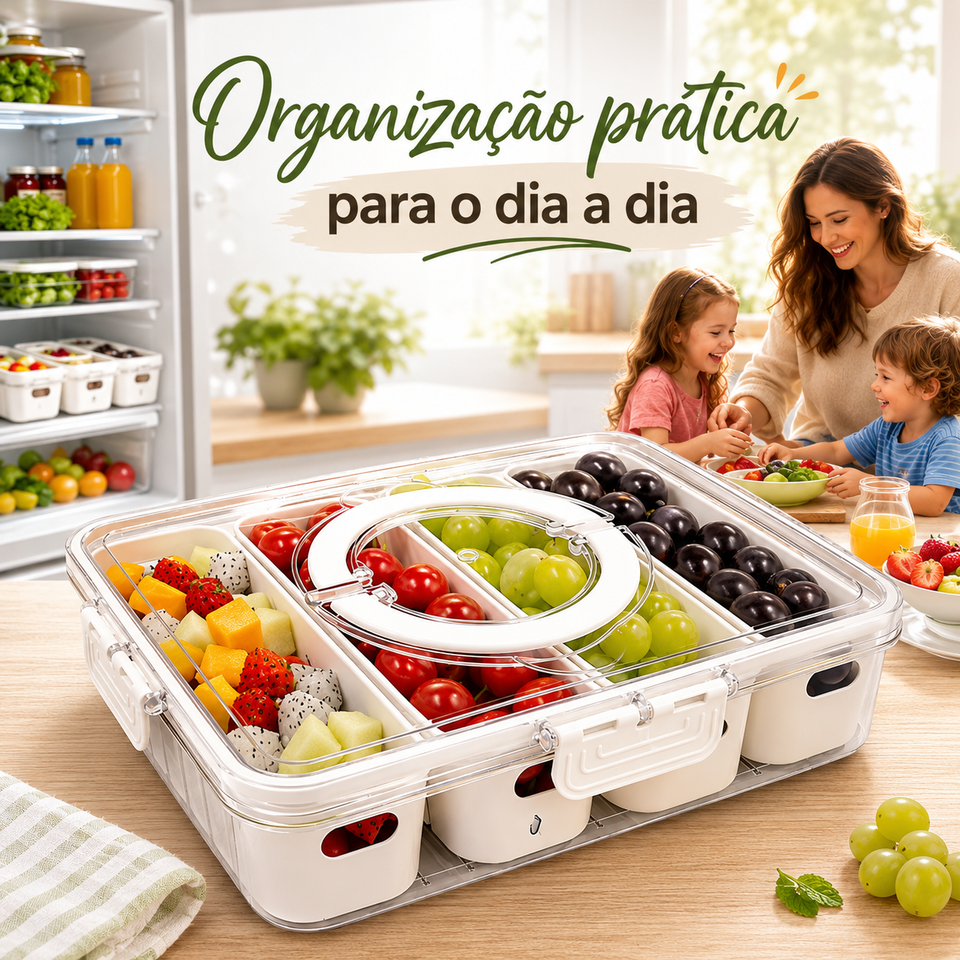Organizador Hermético de Geladeira com 4 Divisórias