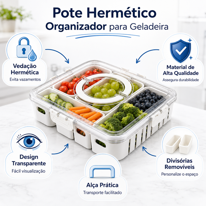 Organizador Hermético de Geladeira com 4 Divisórias beneficios