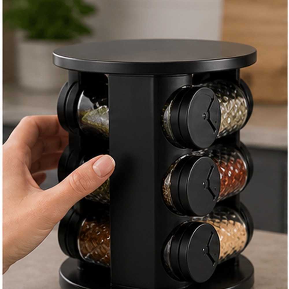 Porta Temperos Giratório 360 em ambiente organizado