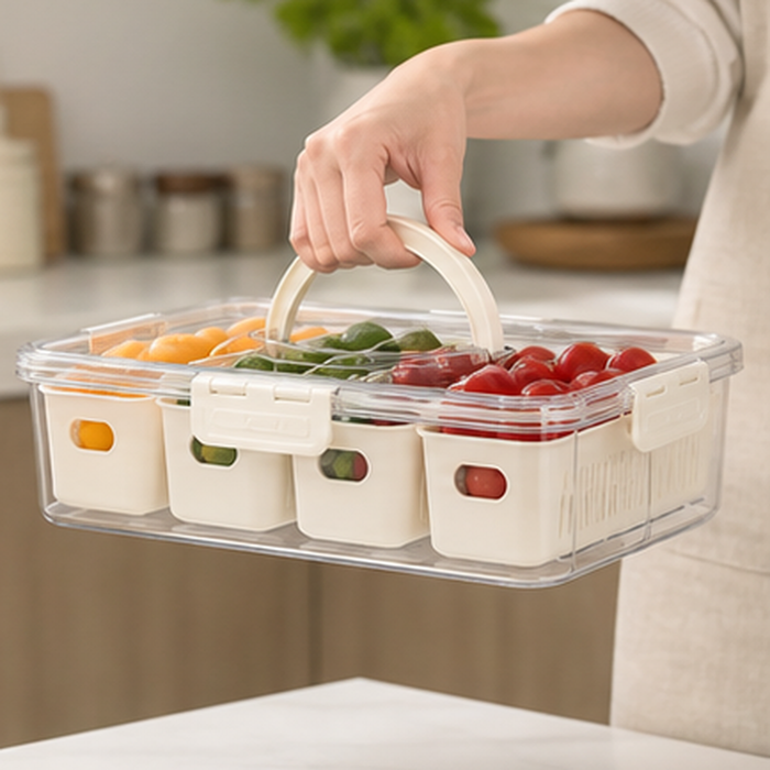 Organizador Hermético de Geladeira com 4 Divisórias em uso