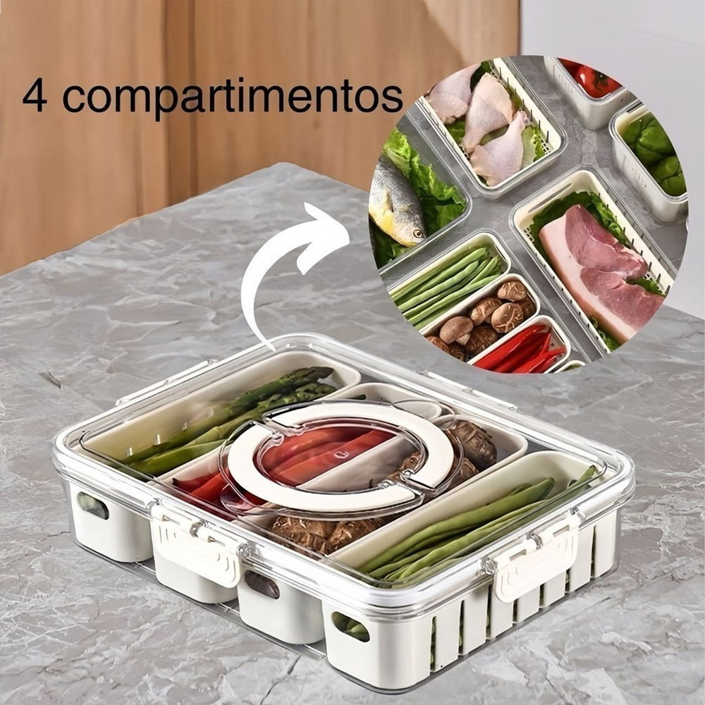 Organizador Hermético de Geladeira com 4 Divisórias foto real do produto